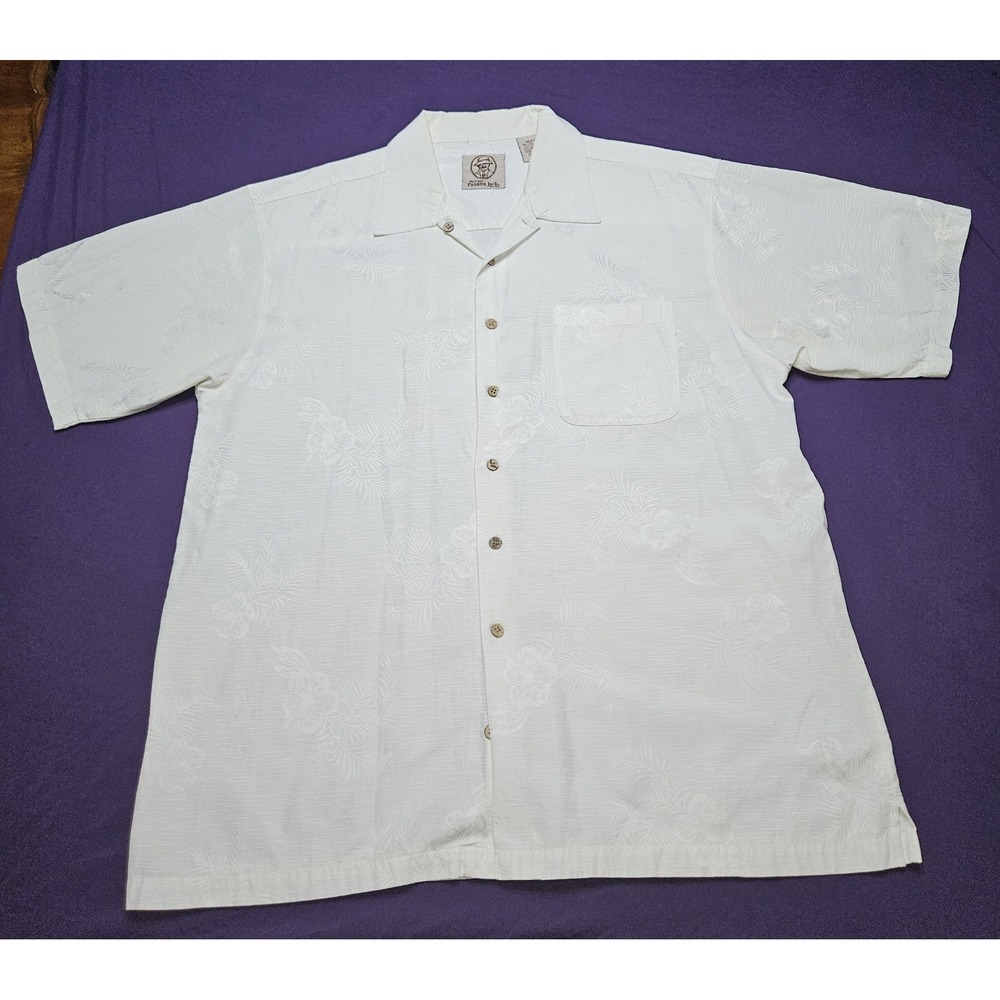 Panama Jack Mens XL Off White Floral Jacquard Short Sleeve Camp Shirt Tropical